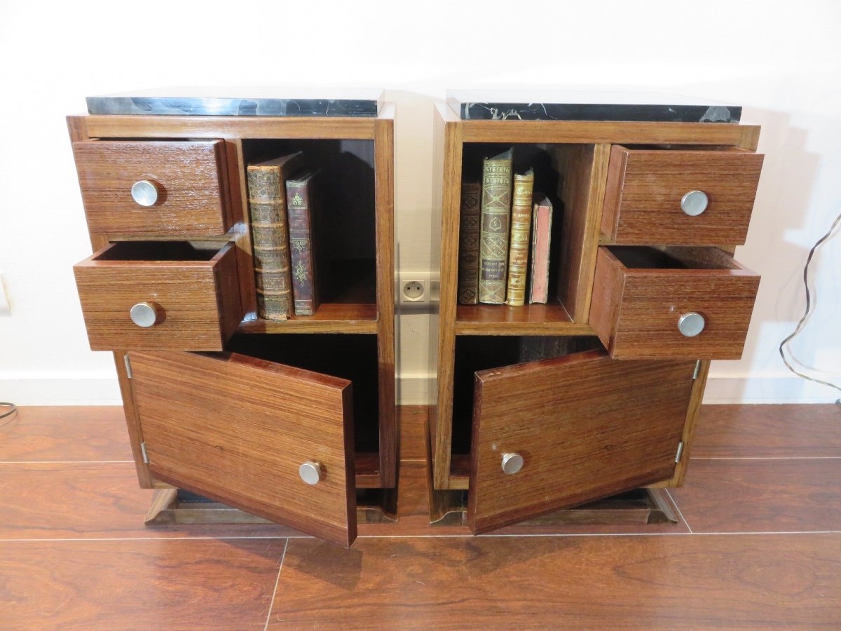 Paire de chevets en palissandre et acajou  , marbre Portor  ,  d'époque Art Déco -photo-2