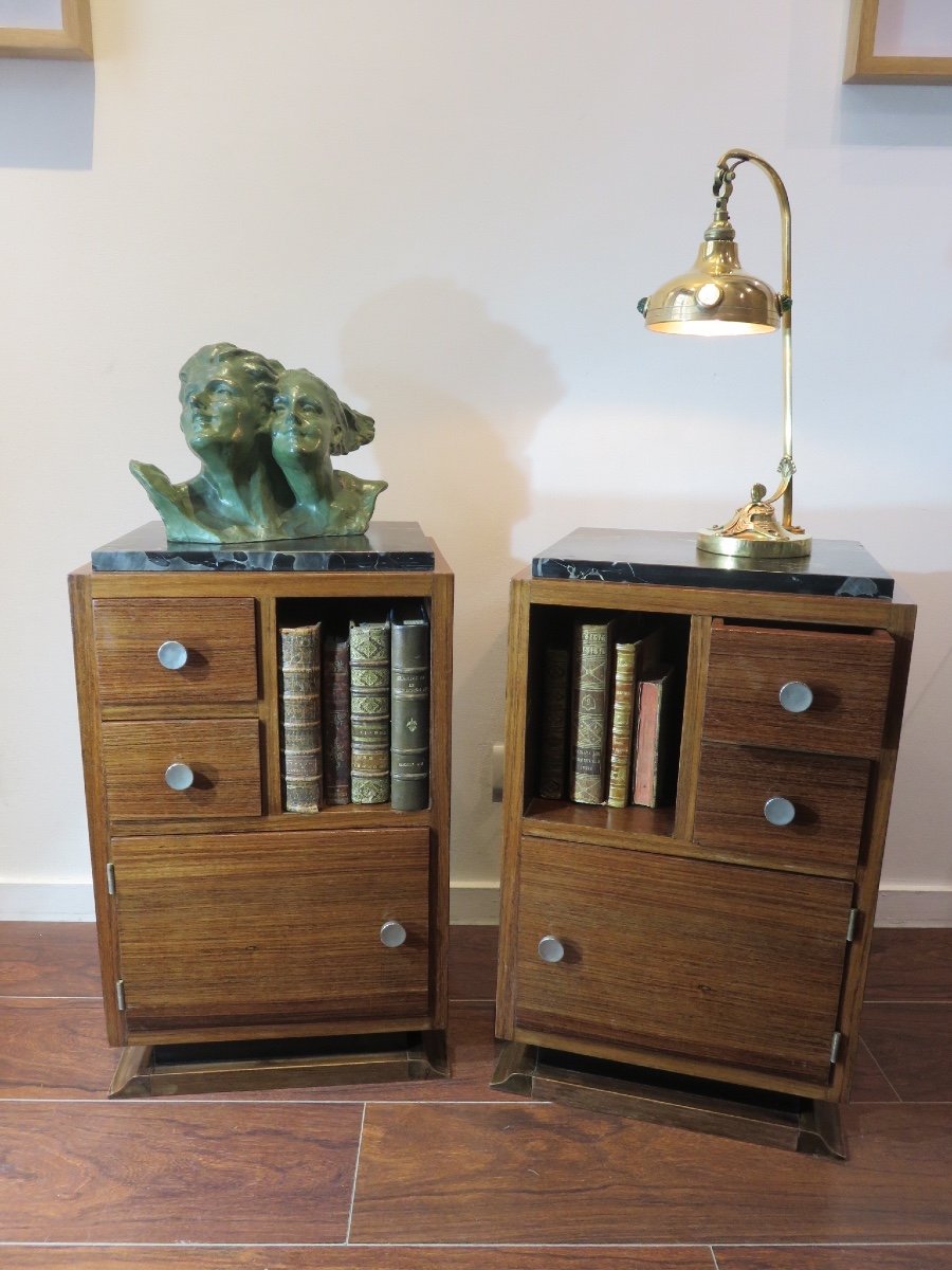 Paire de chevets en palissandre et acajou  , marbre Portor  ,  d'époque Art Déco -photo-6