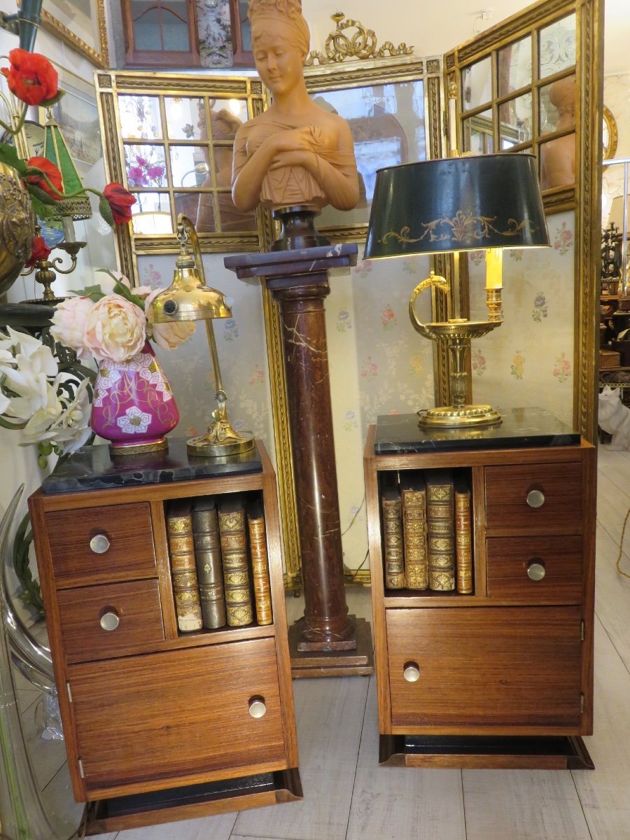 Paire de chevets en palissandre et acajou  , marbre Portor  ,  d'époque Art Déco -photo-8