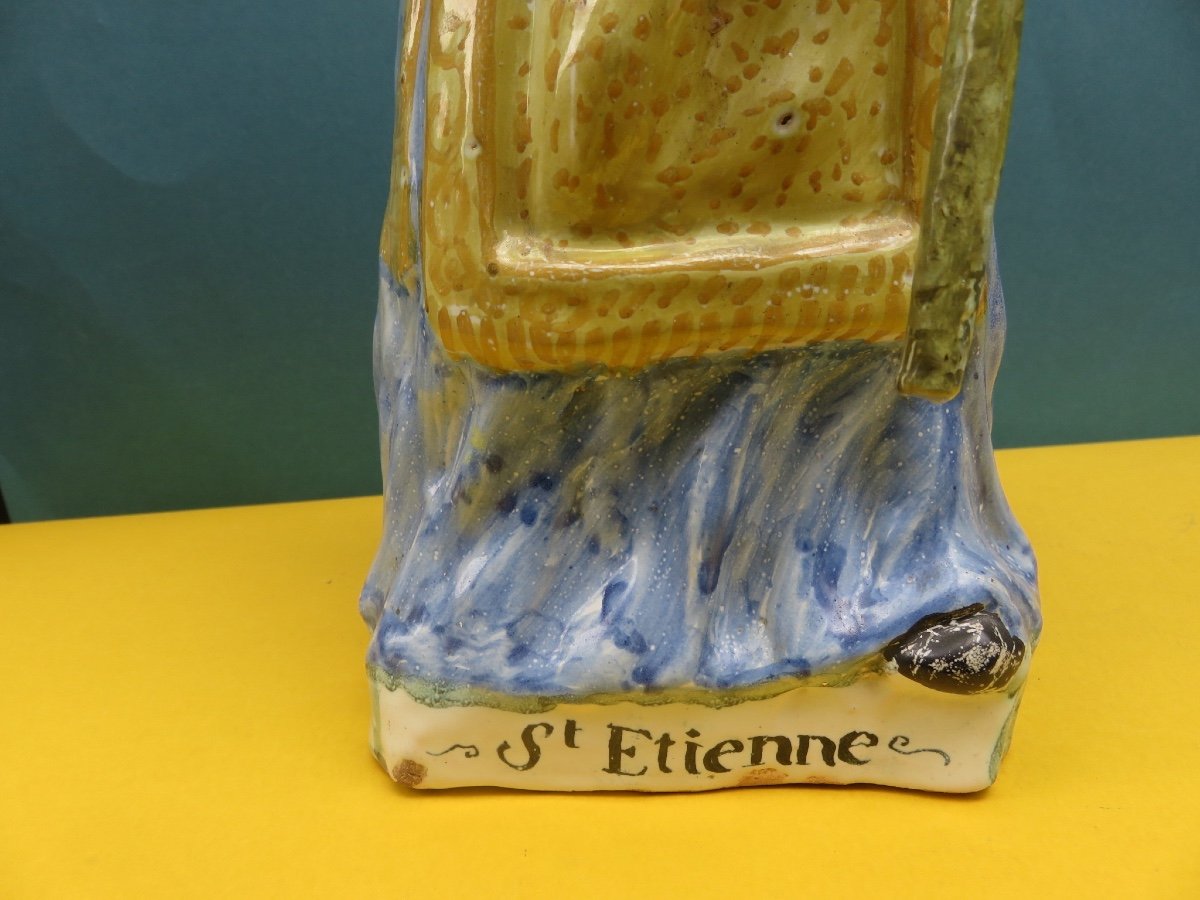 Saint Etienne ,statue Religieuse En Faïence Polychrome De Nevers Grand Saint De Dévotion XVIII -photo-3