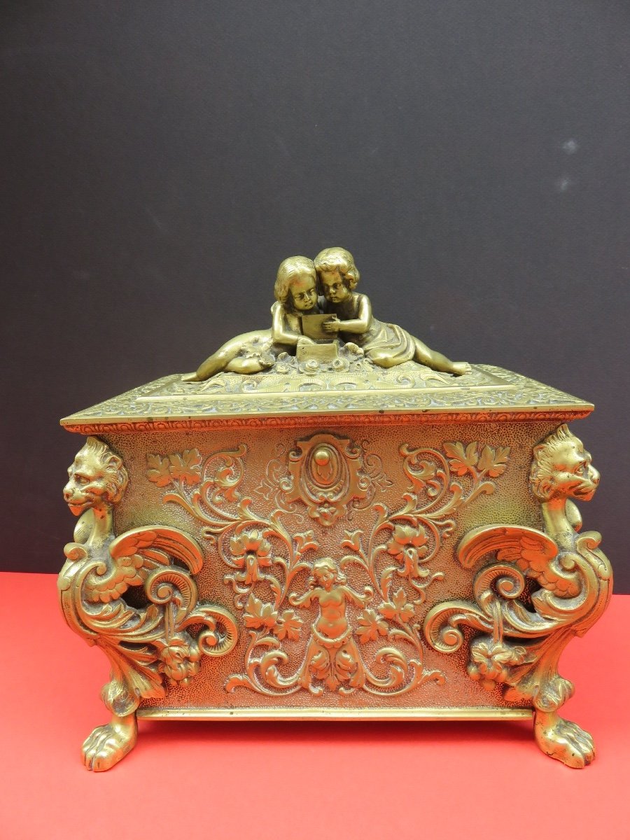 Coffret à bijoux en bronze doré d'époque Napoléon III