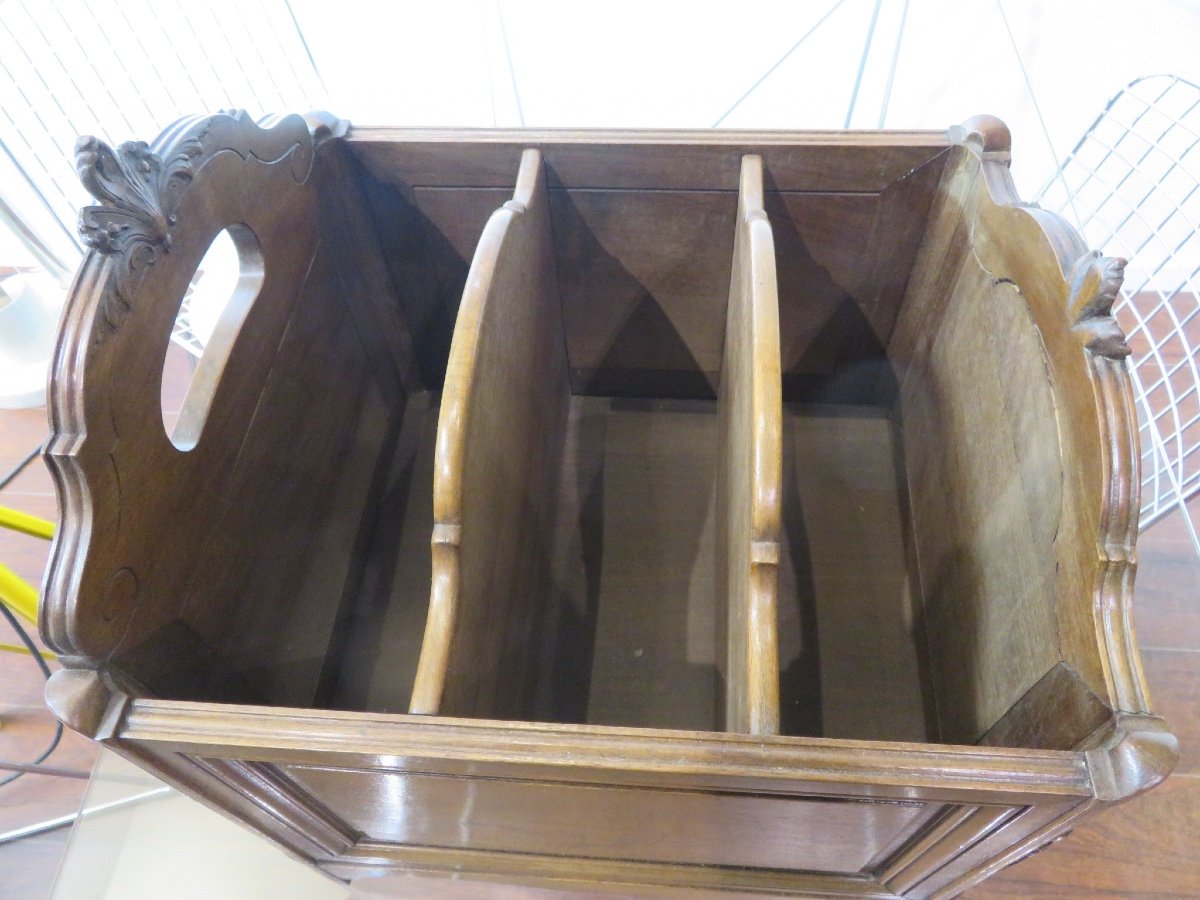 Magazine Rack Or Book Rack, In Solid Walnut, Carved, 19th Century-photo-4