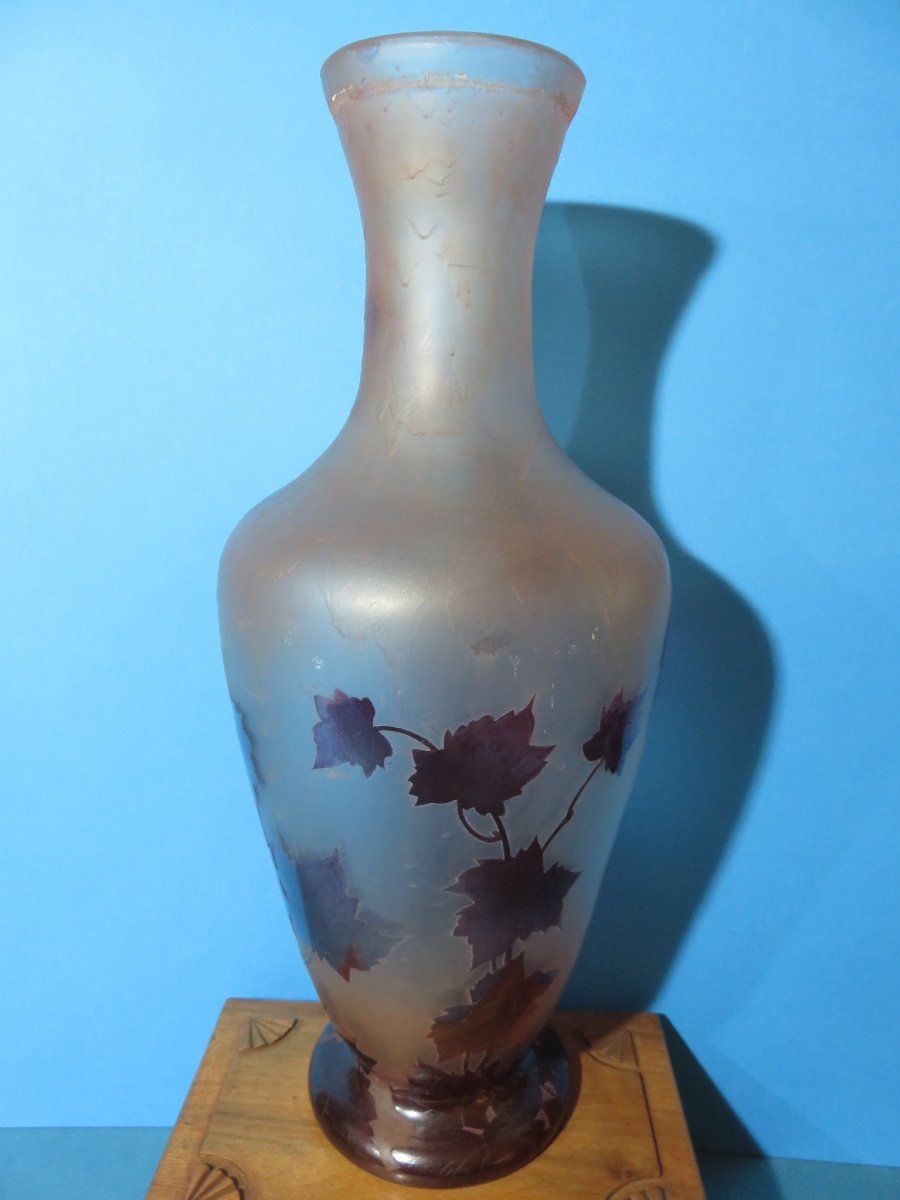 Gand vase  (HT  44,5 cm)  signé LEGRAS  (1839-1916 ) pâte de verre givrée ,  dégagé à l'acide -photo-3