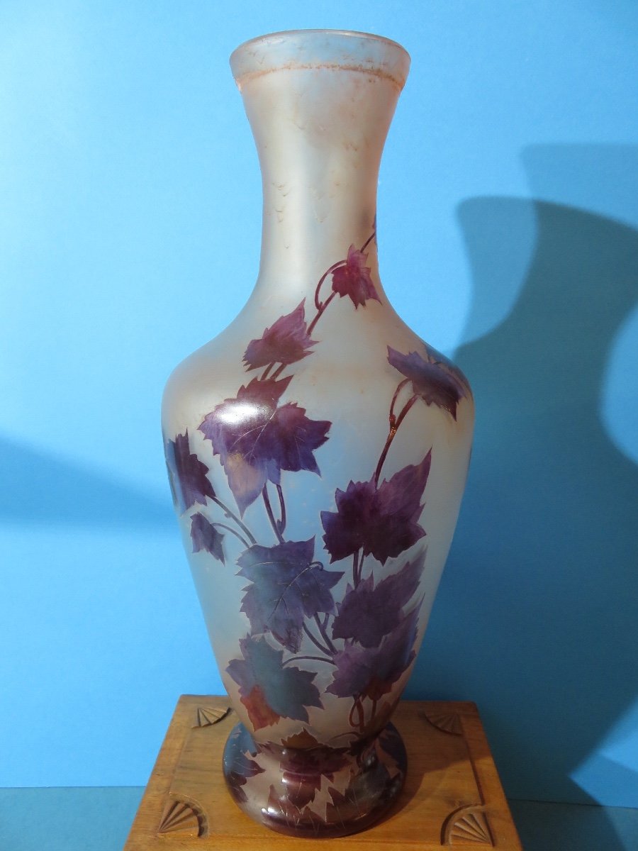 Gand vase  (HT  44,5 cm)  signé LEGRAS  (1839-1916 ) pâte de verre givrée ,  dégagé à l'acide -photo-8