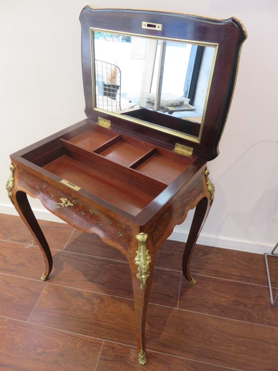 Marquetry Worker Called "à La Reine" Wood And Mother-of-pearl On All Sides 19th Century-photo-3