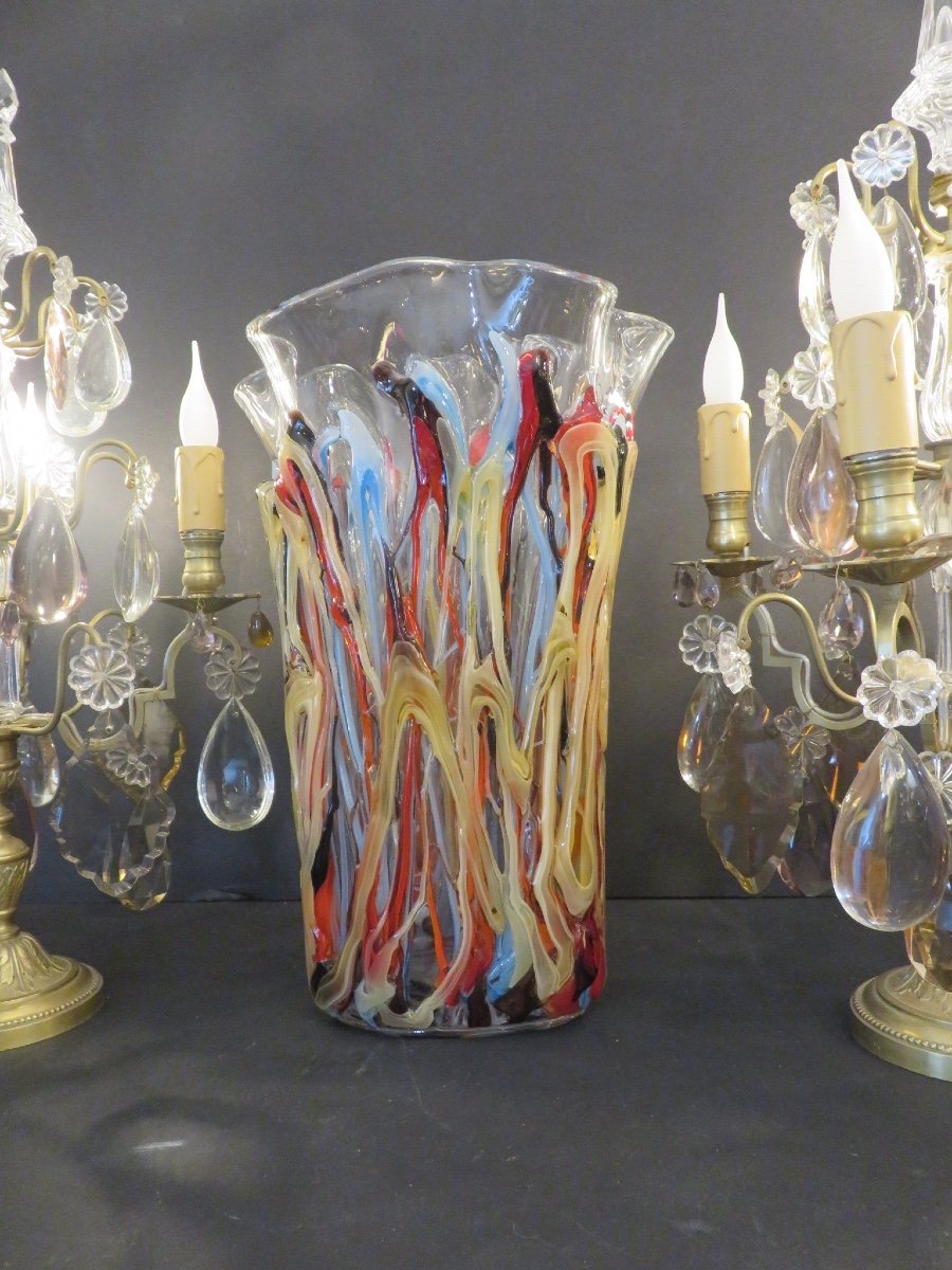 Murano Blown Glass Vase (height 40 Cm) Signed By Sergio Constantini 20th Century-photo-2