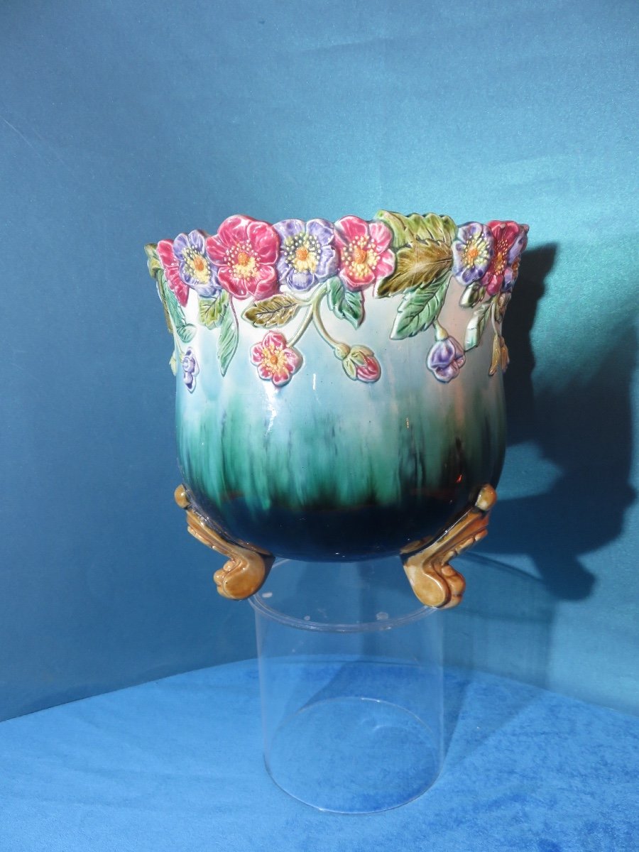 Cache pot en barbotine d'époque d'époque Art Nouveau