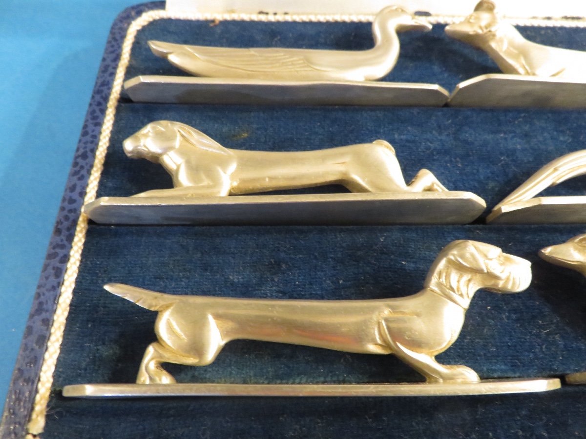 Set Of Six Silver-plated Knife Holders, 1930, Six Different Animals, Apollo Goldsmiths-photo-4