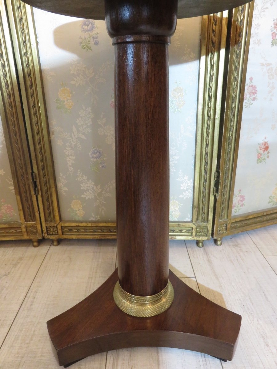 Empire Style Mahogany Pedestal Table, Central Shaft, 20th Century Marble Top -photo-3