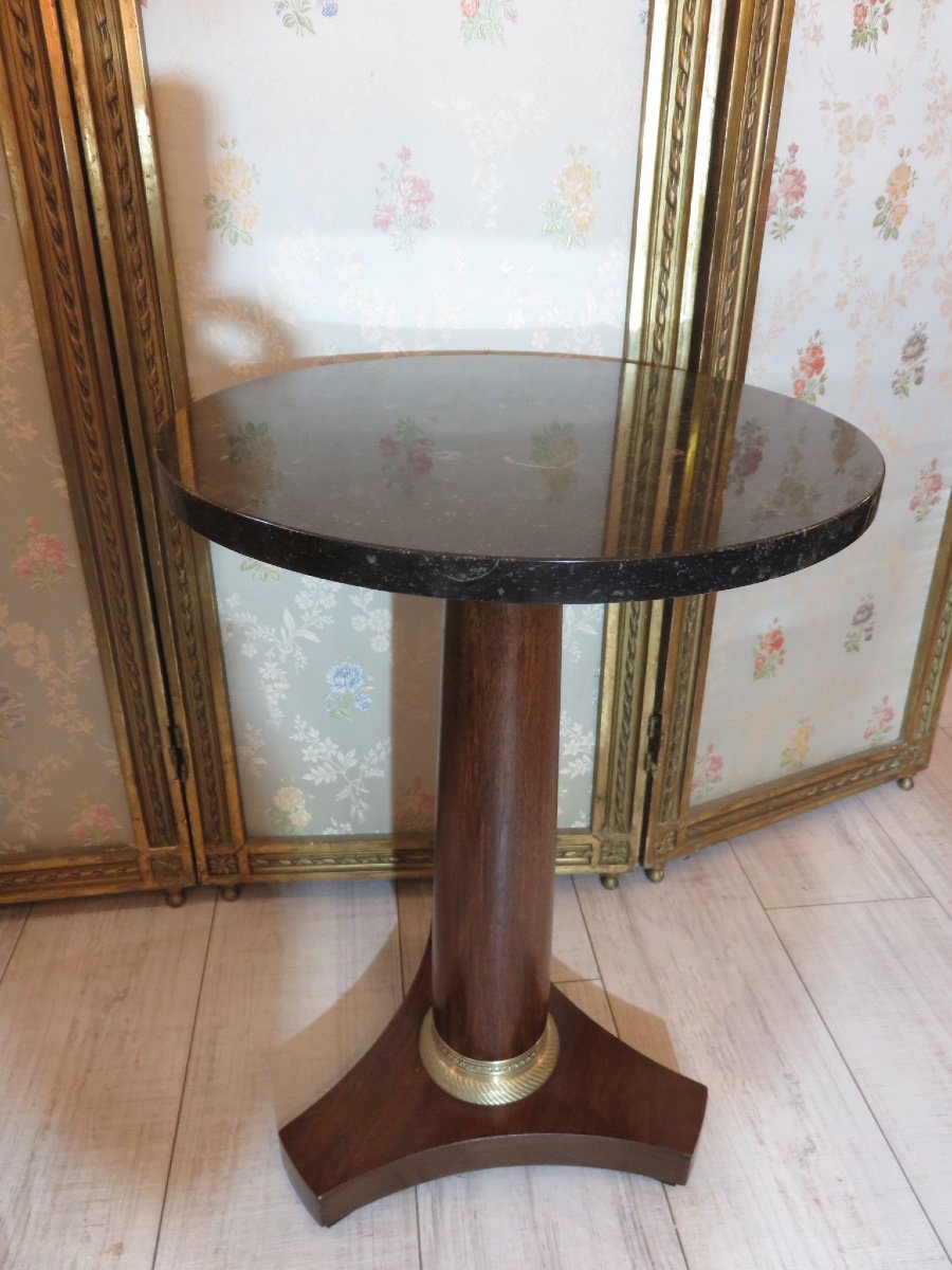 Empire Style Mahogany Pedestal Table, Central Shaft, 20th Century Marble Top -photo-1