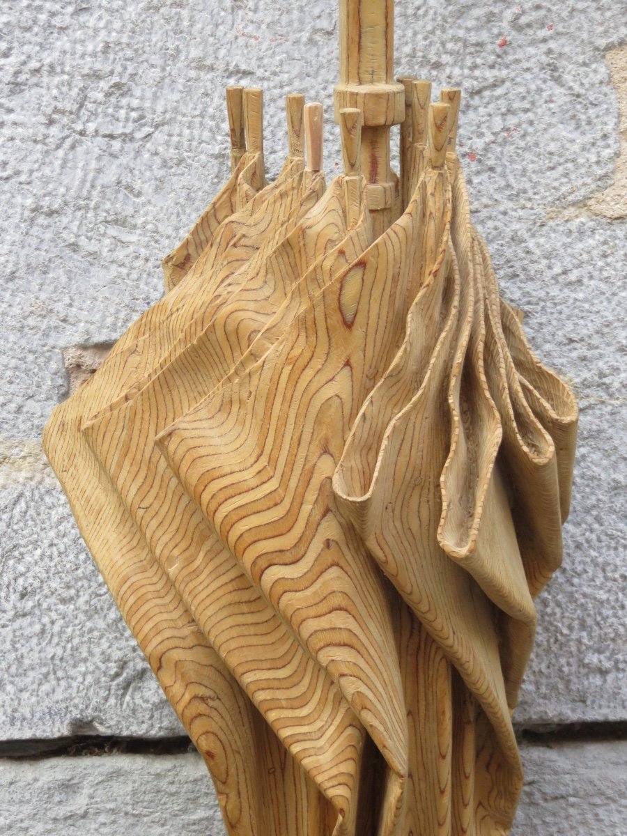 Sculpture en bois , en trompe l'oeil  ,  " Parapluie " de Guy Burais ( 1911- 2004 )-photo-2