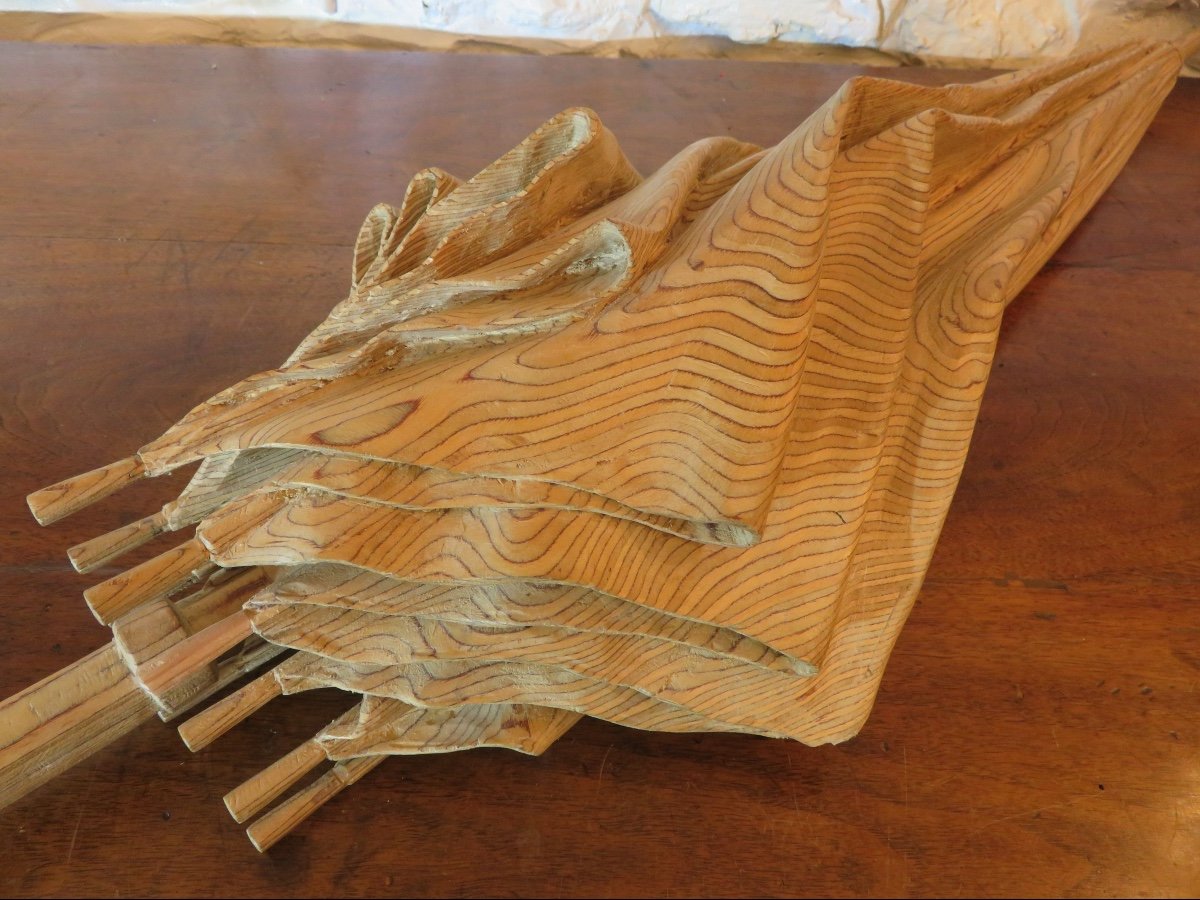 Sculpture en bois , en trompe l'oeil  ,  " Parapluie " de Guy Burais ( 1911- 2004 )-photo-4