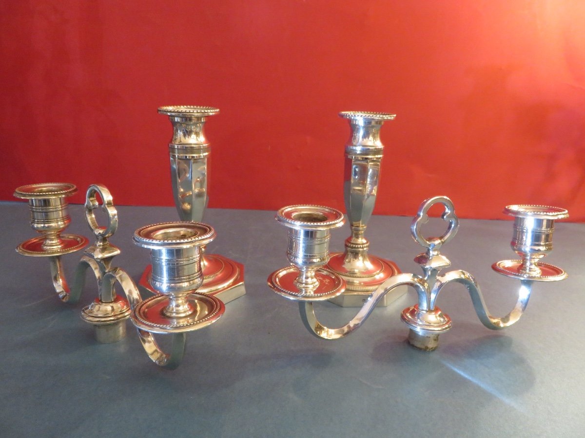 Paire de candélabres à deux feux  , transformables , en métal argenté , XX ème-photo-2