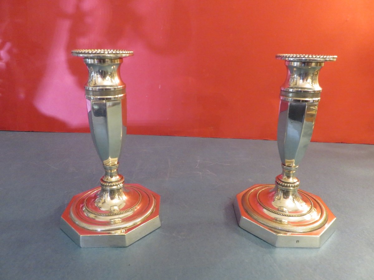 Paire de candélabres à deux feux  , transformables , en métal argenté , XX ème-photo-4