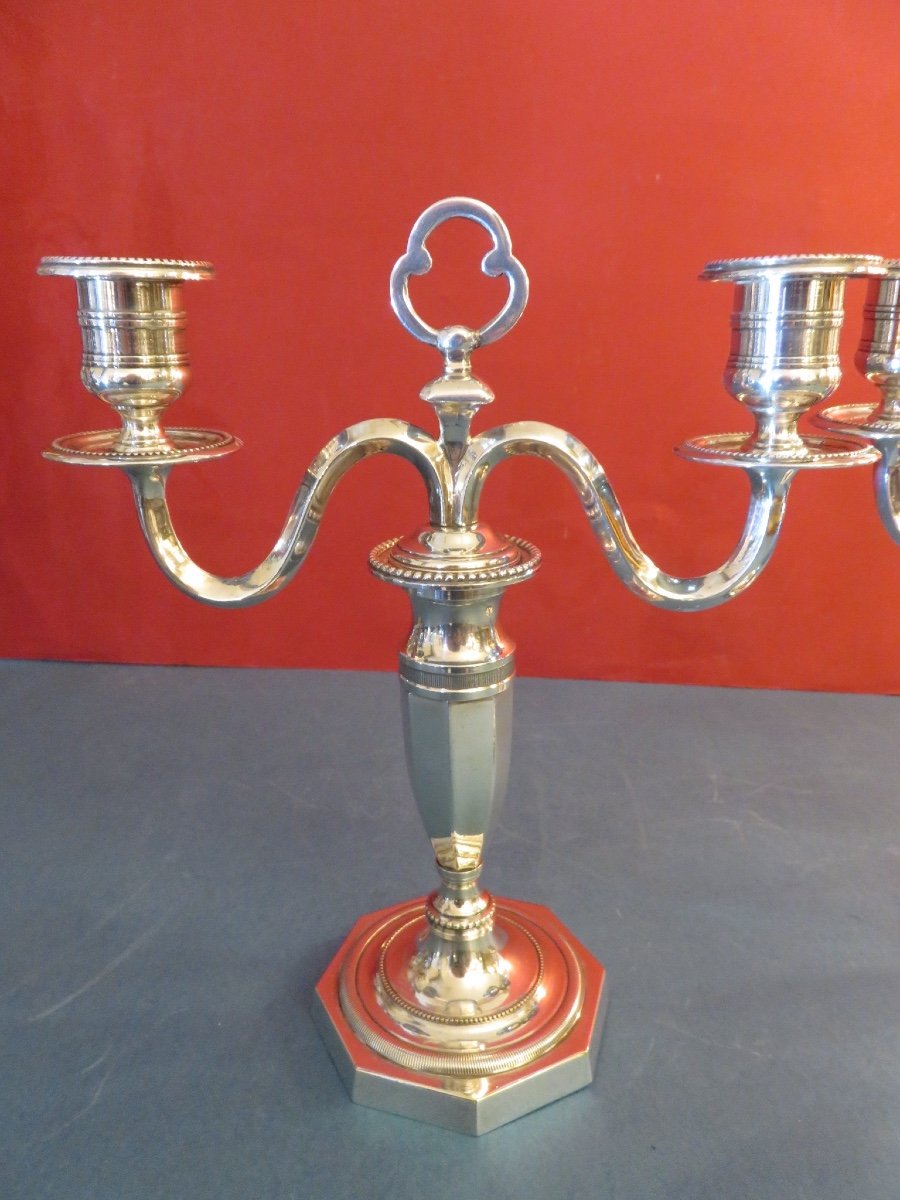 Paire de candélabres à deux feux  , transformables , en métal argenté , XX ème-photo-3