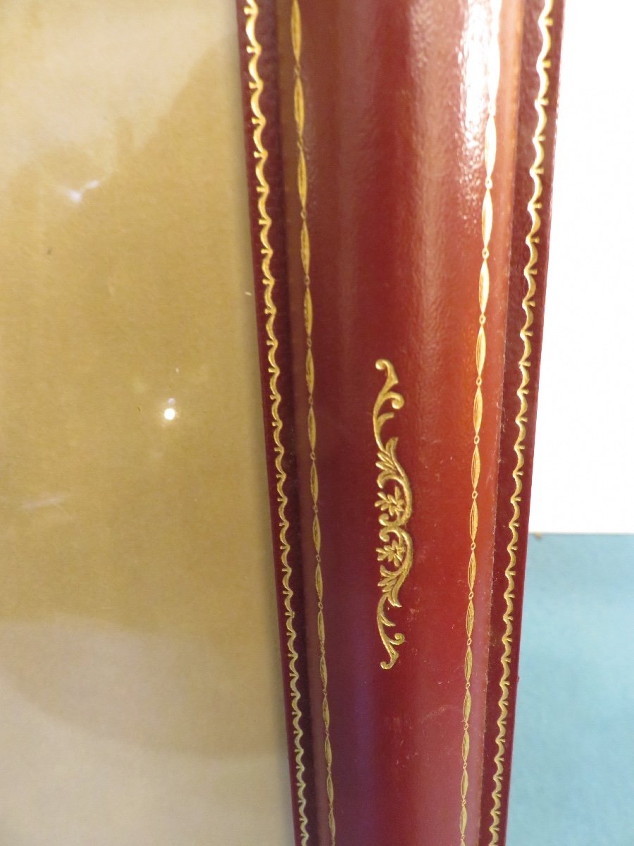Burgundy Leather Frame, Small Iron Gilding, 1950s-photo-3