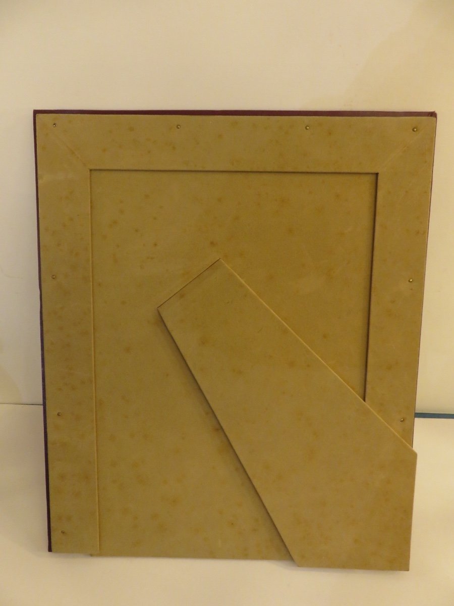 Burgundy Leather Frame, Small Iron Gilding, 1950s-photo-4