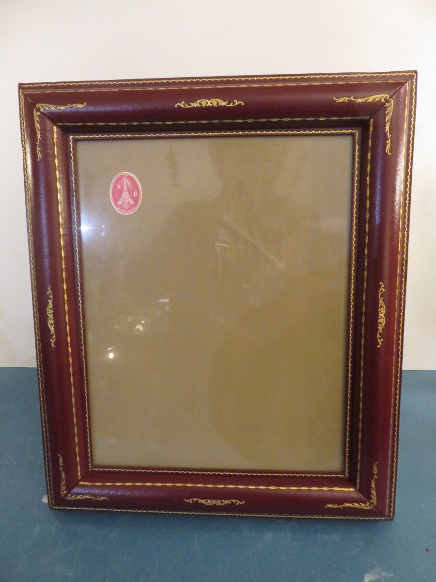 Burgundy Leather Frame, Small Iron Gilding, 1950s