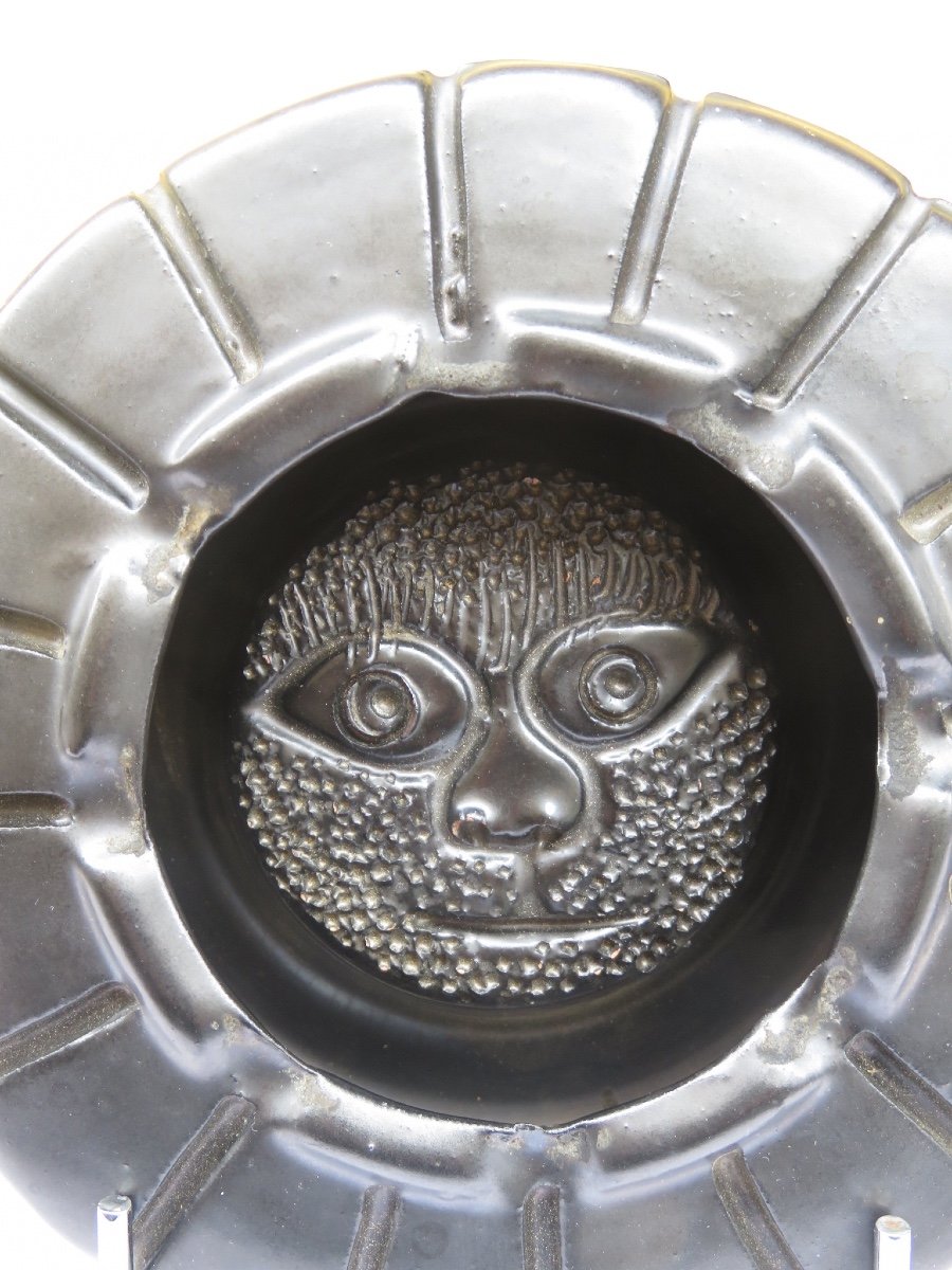 Ceramic Ashtray By Jean Marais (1913-1998) "sun With Cat" -photo-2