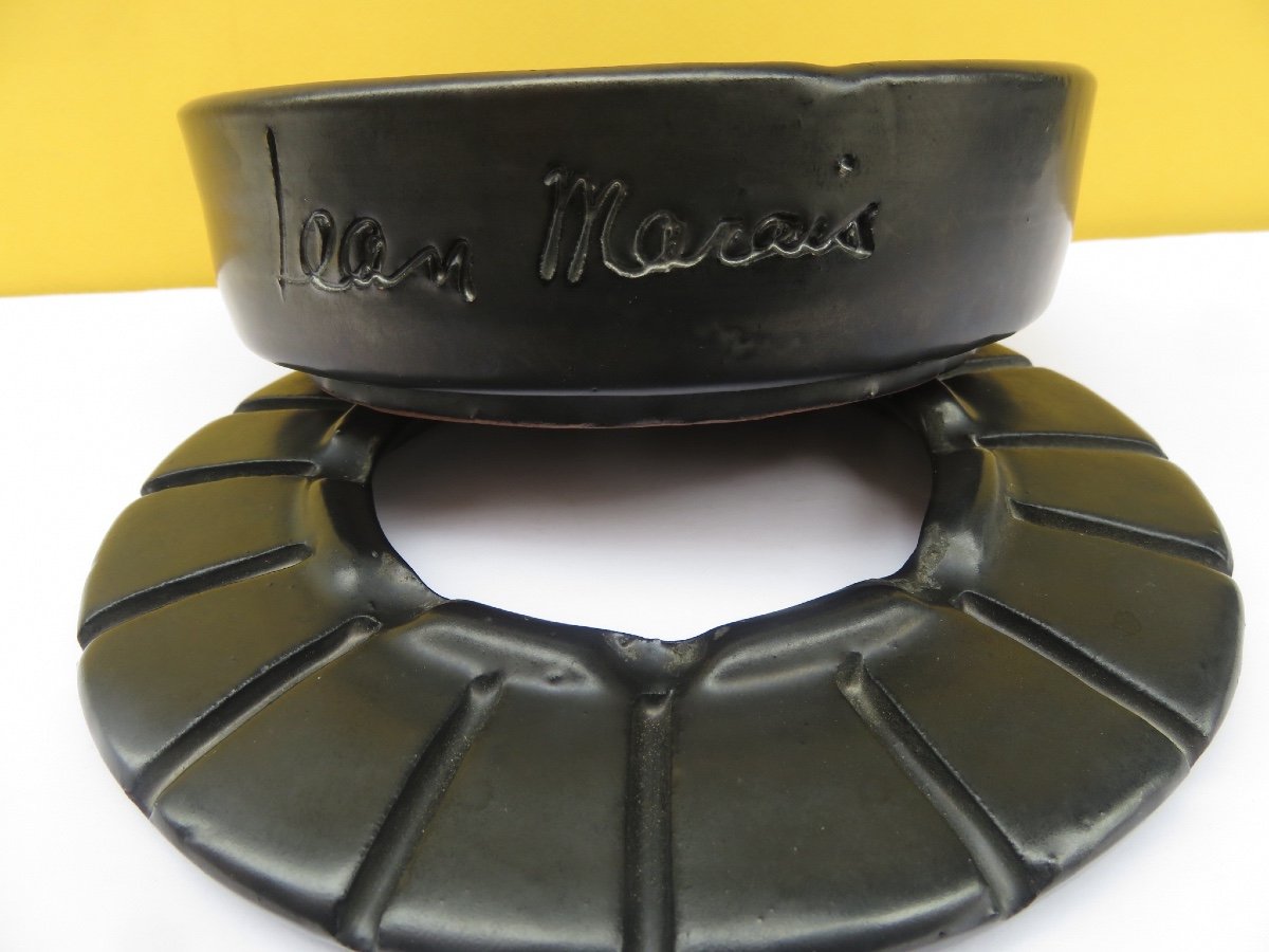 Ceramic Ashtray By Jean Marais (1913-1998) "sun With Cat" -photo-3