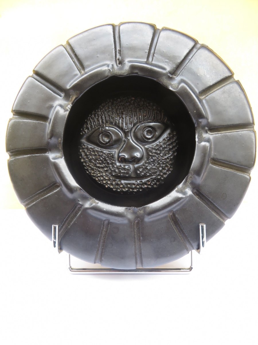 Ceramic Ashtray By Jean Marais (1913-1998) "sun With Cat" 