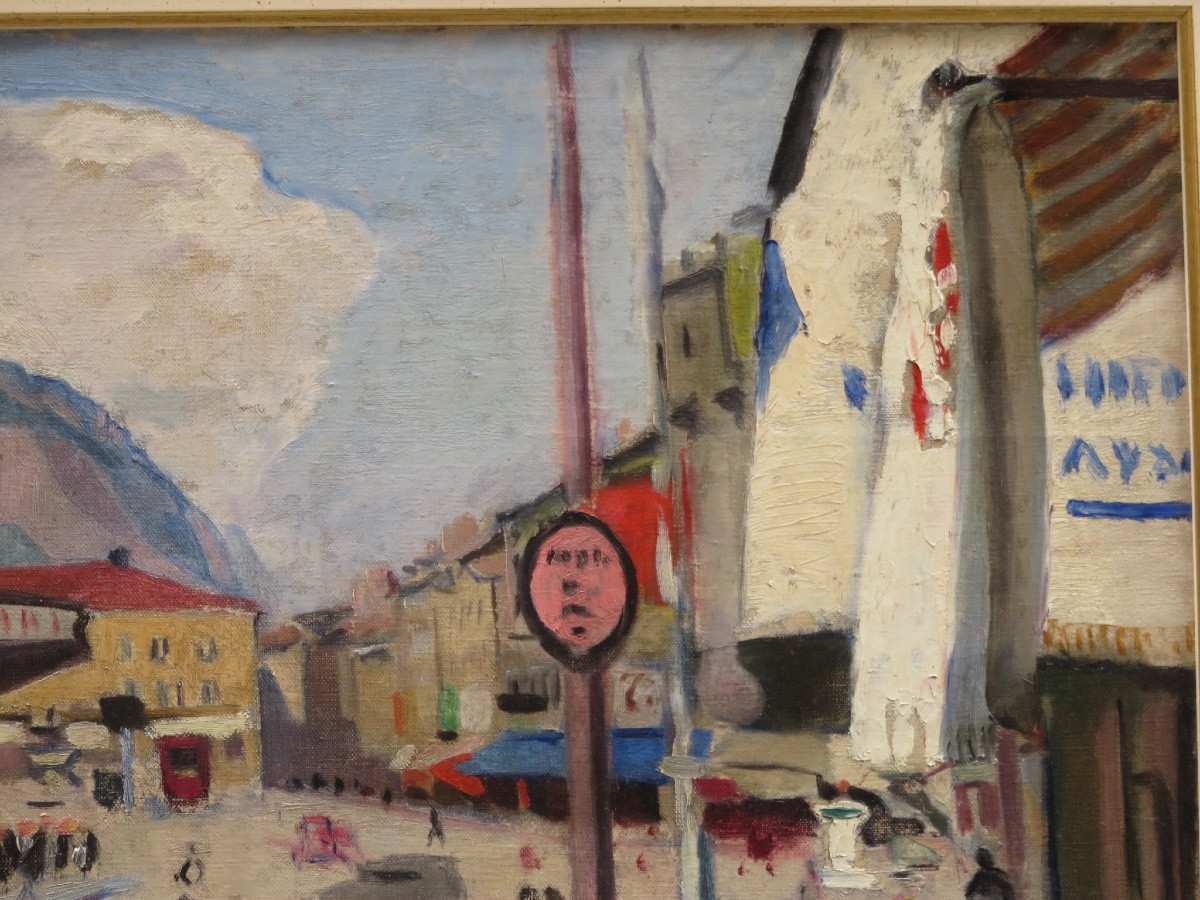 René Ruby ( 1908- 1983) : Place Grenette à Grenoble  , Huile Sur Toile Signée -photo-2