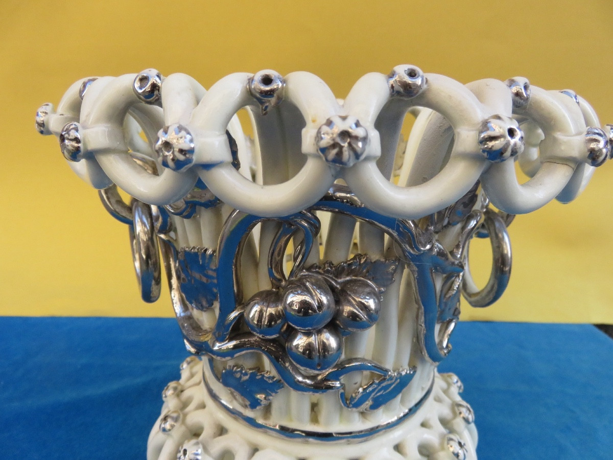 Langeais Earthenware Flowerpot, Platinum Decoration, Signed Charles De Boissimon, 19th Century-photo-3