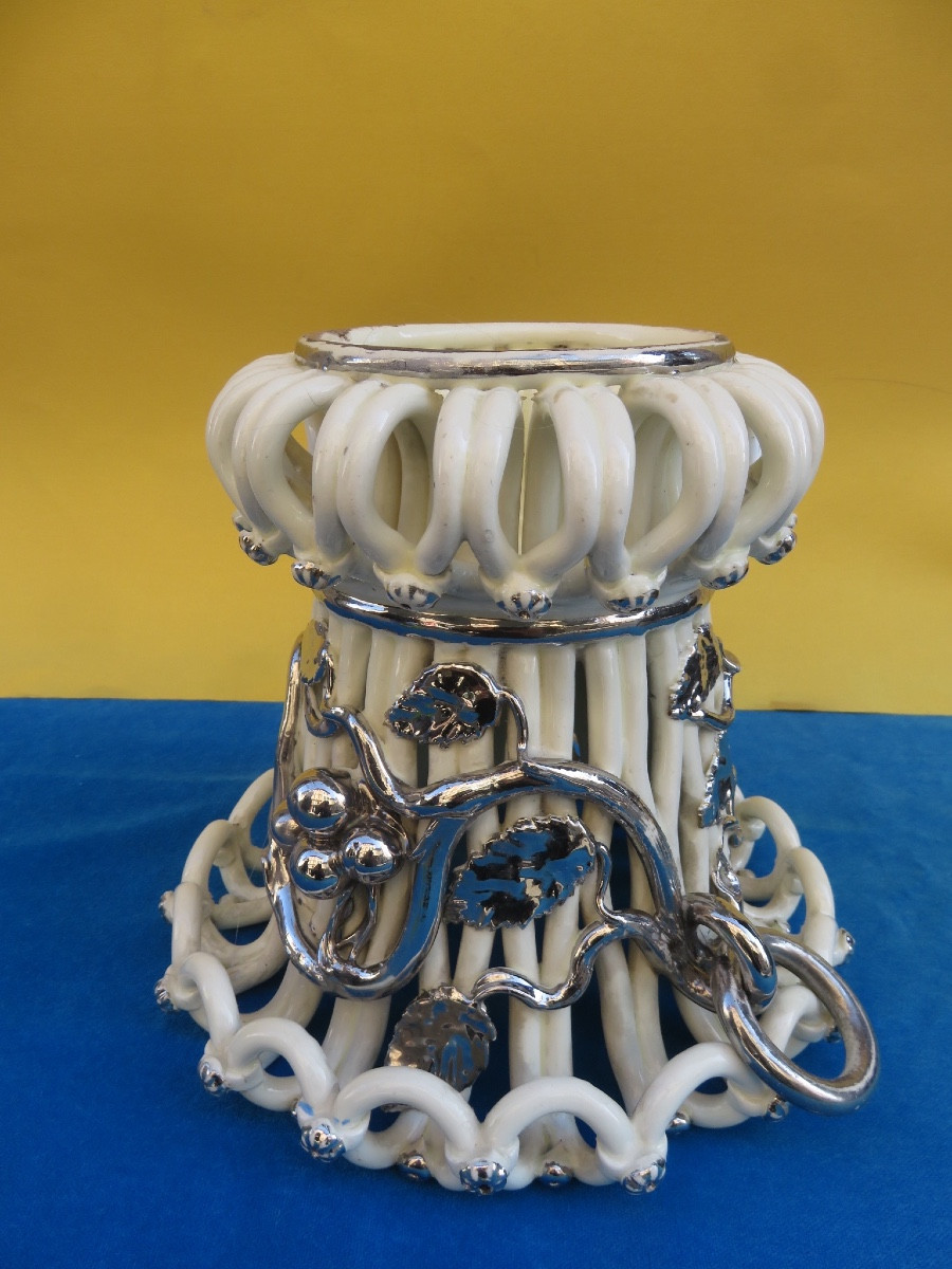 Langeais Earthenware Flowerpot, Platinum Decoration, Signed Charles De Boissimon, 19th Century-photo-3