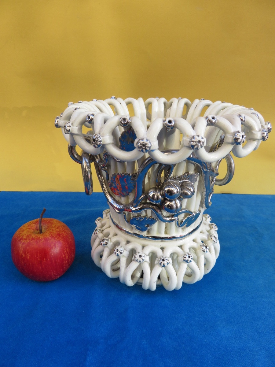 Langeais Earthenware Flowerpot, Platinum Decoration, Signed Charles De Boissimon, 19th Century-photo-4
