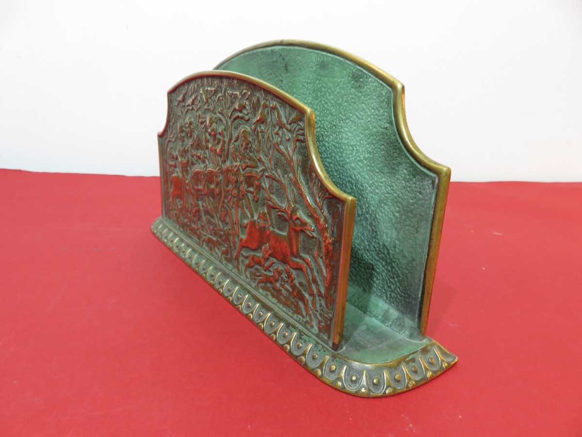 Max Le Verrier (1891-1973) Bronze Letter Holder With Hunting Decor-photo-3