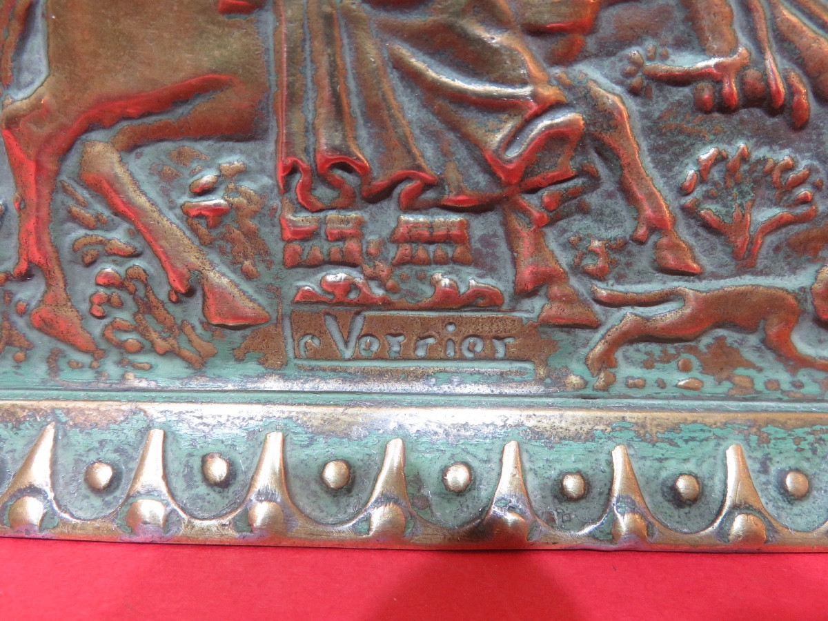 Max Le Verrier (1891-1973) Bronze Letter Holder With Hunting Decor-photo-4