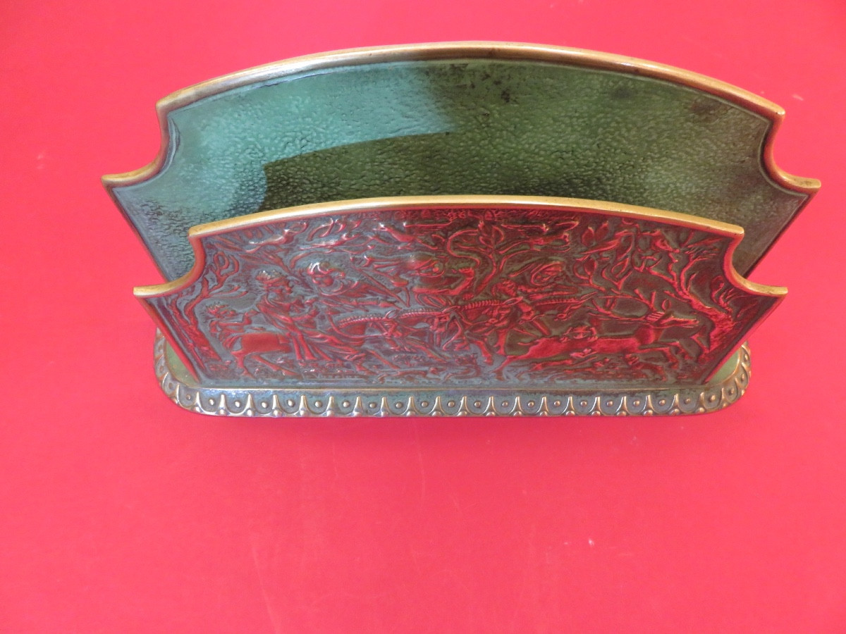 Max Le Verrier (1891-1973) Bronze Letter Holder With Hunting Decor-photo-2