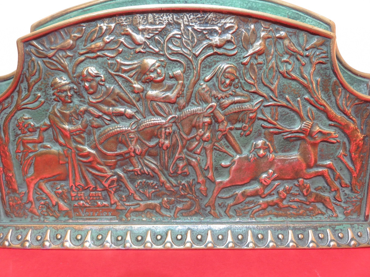 Max Le Verrier (1891-1973) Bronze Letter Holder With Hunting Decor-photo-3