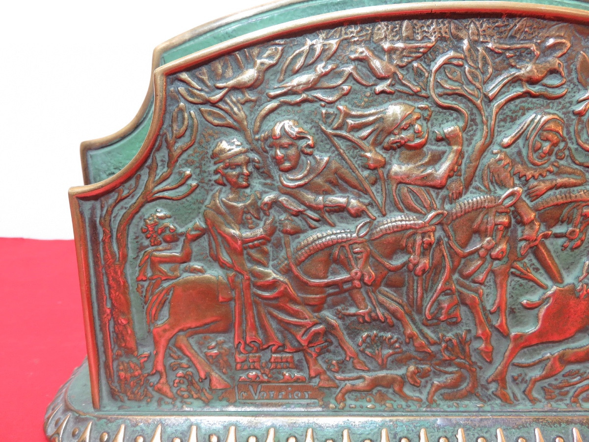 Max Le Verrier (1891-1973) Bronze Letter Holder With Hunting Decor-photo-4