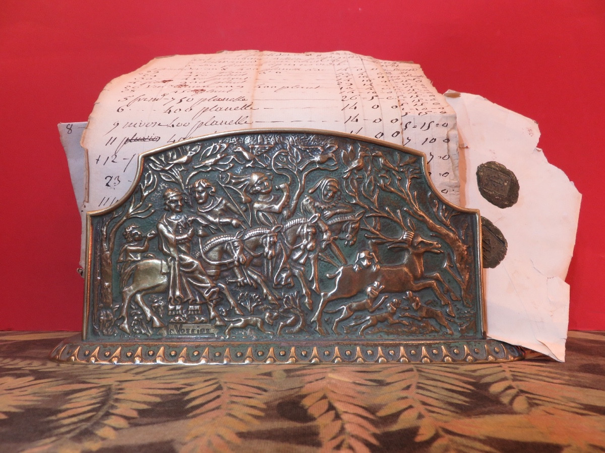 Max Le Verrier (1891-1973) Bronze Letter Holder With Hunting Decor-photo-7
