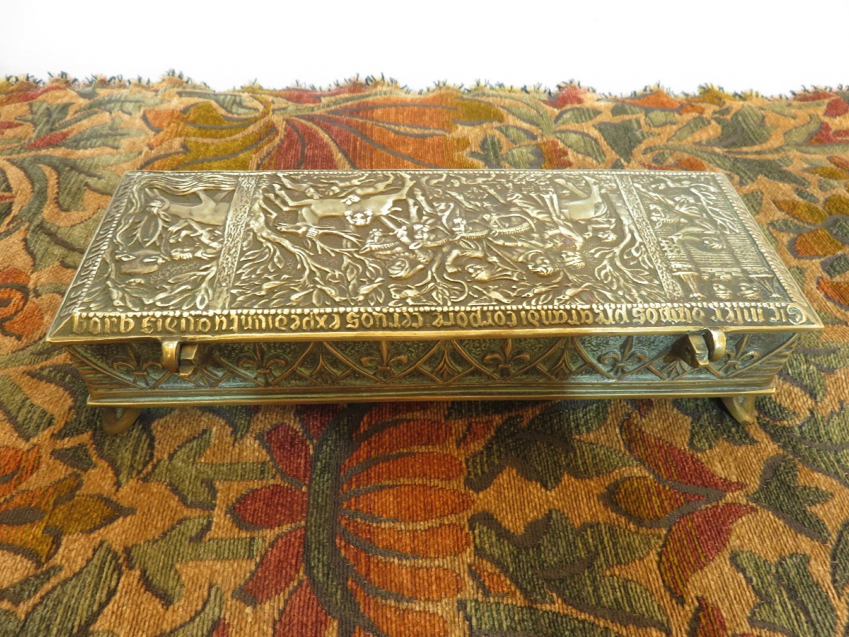 Max Le Verrier ( 1891- 1073 ) Coffret en Bronze Au Décor De Scène De Chasse Signé Au Dos -photo-1