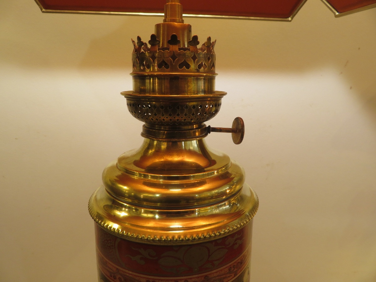 Vase rouleau montée en lampe , en porcelaine du Japon , socle en bronze doré, XIX ème-photo-4