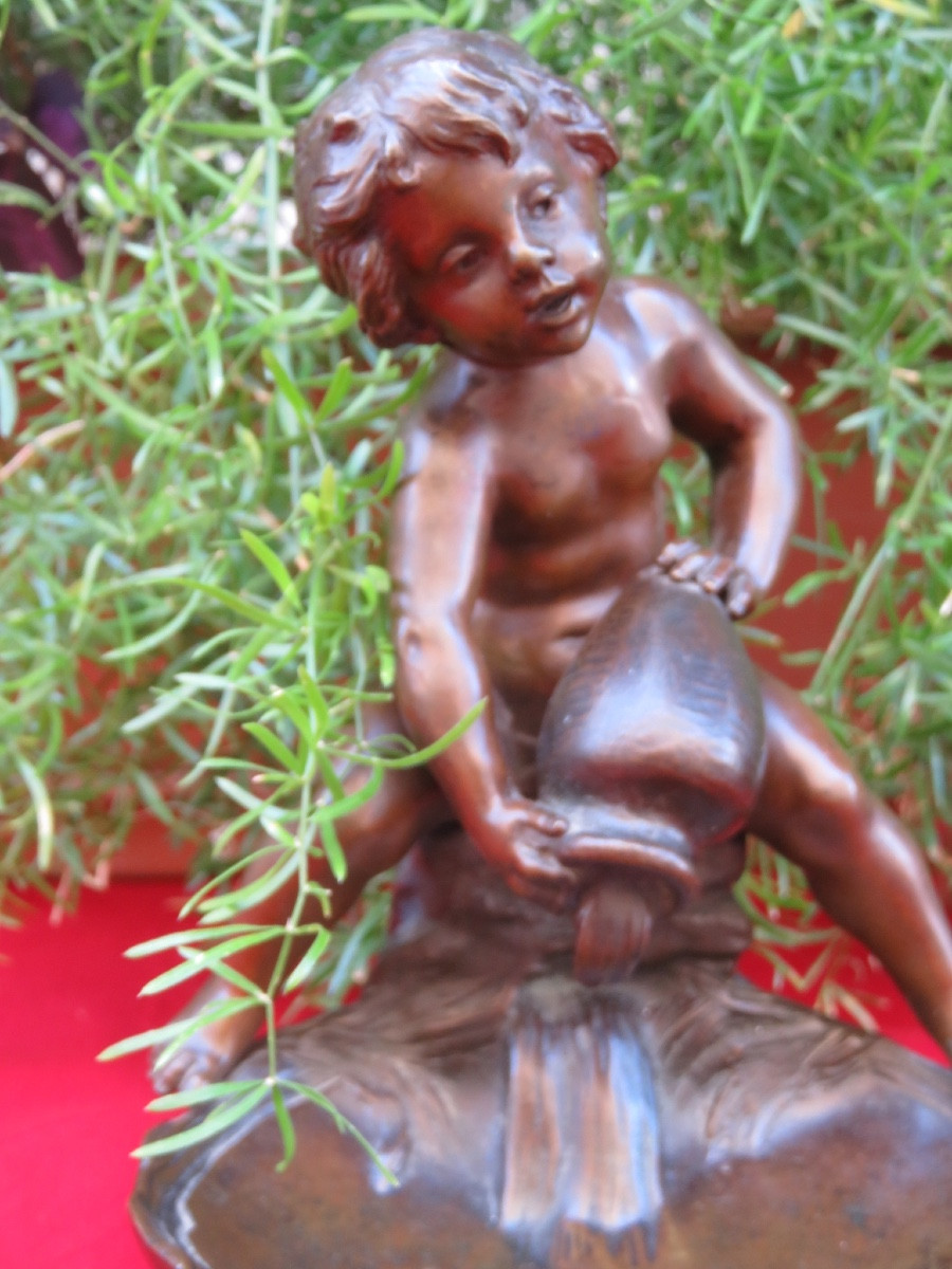 Louis &François Moreau ( XIX - XX )bronze : coupe polylobée d'un enfant sur une coquille -photo-2