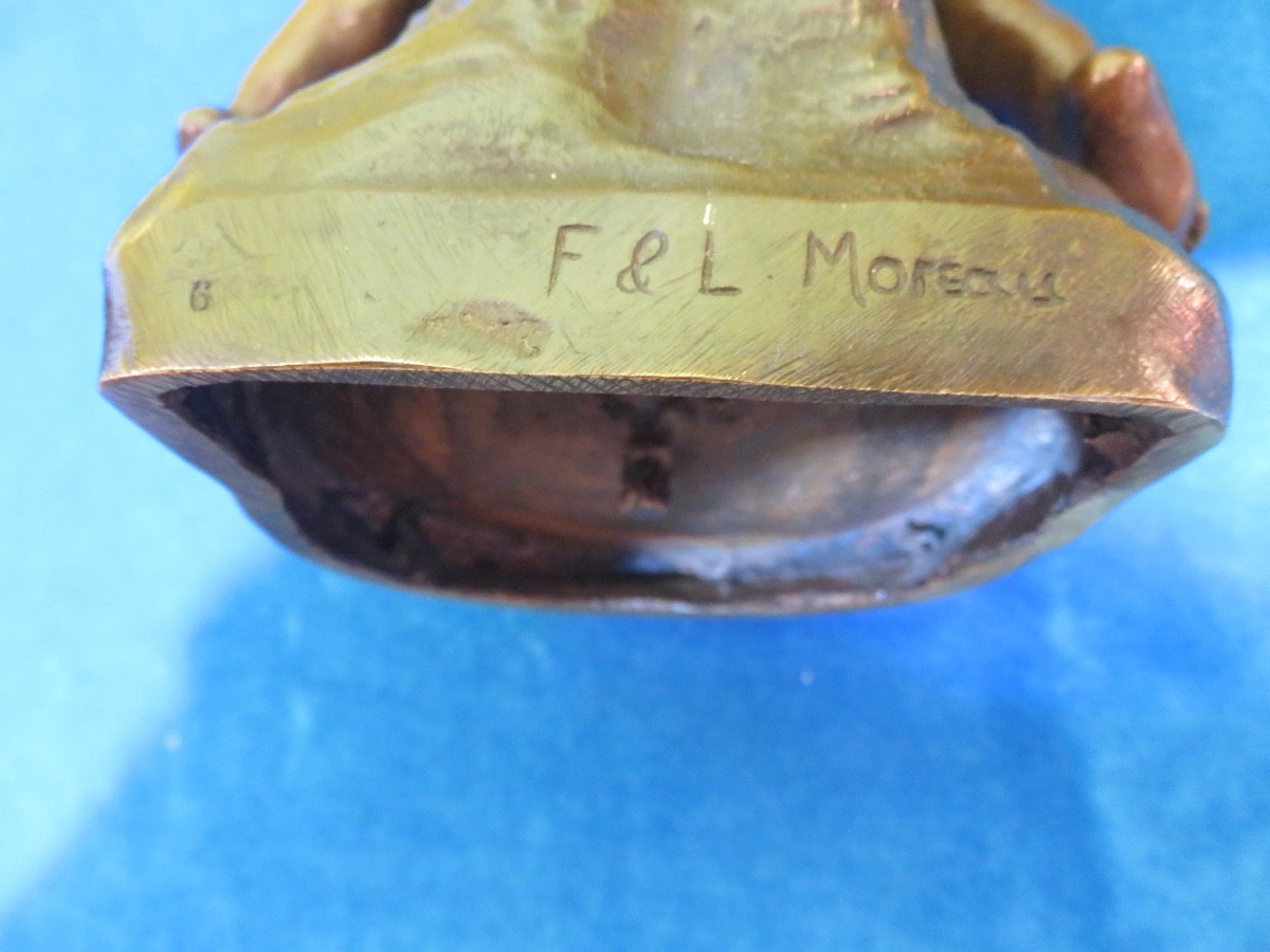 Louis &François Moreau ( XIX - XX )bronze : coupe polylobée d'un enfant sur une coquille -photo-5
