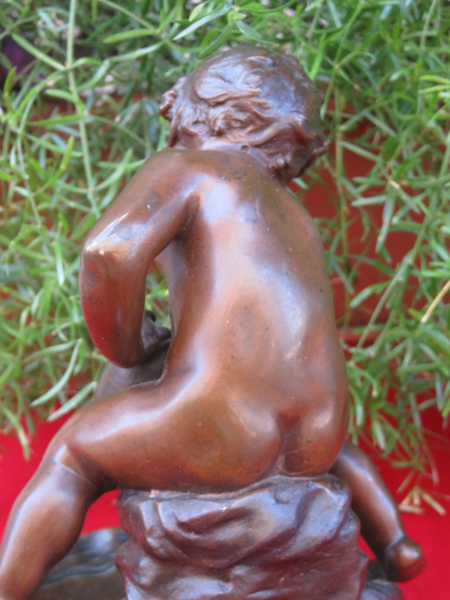 Louis &François Moreau ( XIX - XX )bronze : coupe polylobée d'un enfant sur une coquille -photo-7