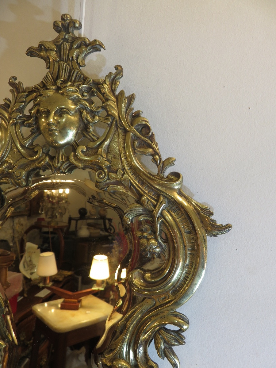 Small Gilt Bronze Mirror In Rocaille Style, Mercury Glass, Beveled, 19th Century-photo-1