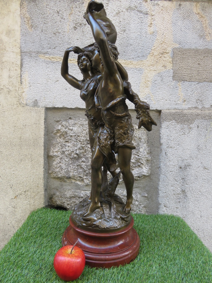 Sculpture Of A Couple In Spelter: "the Storm" (height 68 Cm) Signed E. Bruchon (1806-1895)-photo-2