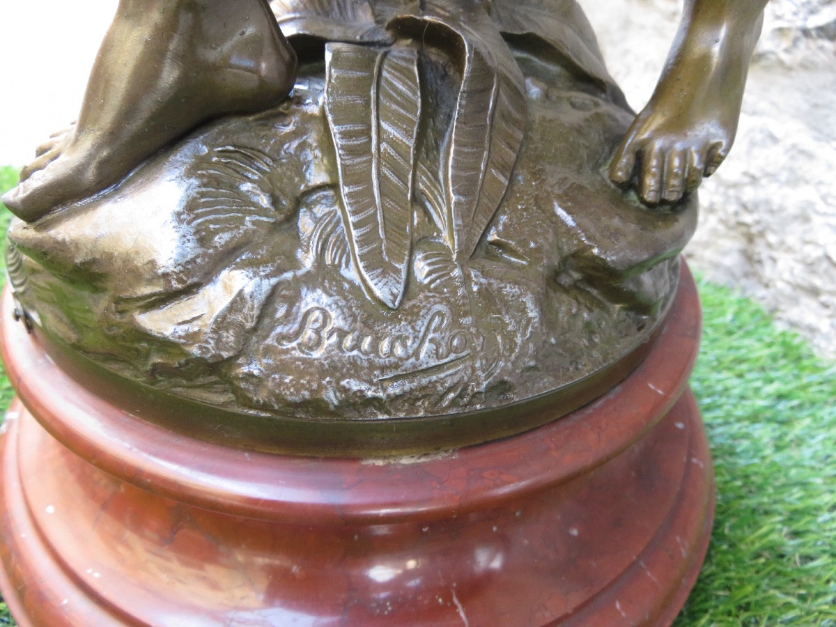 Sculpture Of A Couple In Spelter: "the Storm" (height 68 Cm) Signed E. Bruchon (1806-1895)-photo-4