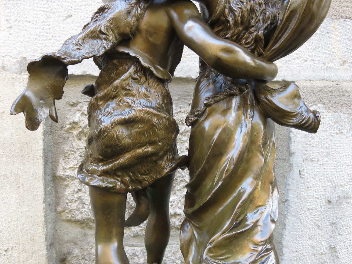 Sculpture Of A Couple In Spelter: "the Storm" (height 68 Cm) Signed E. Bruchon (1806-1895)-photo-6