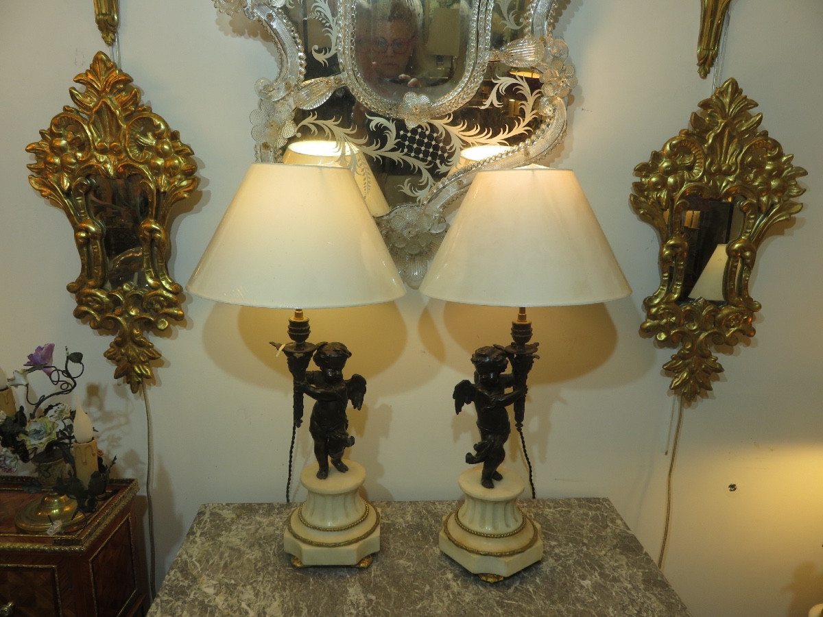 Pair Of Italian Mirrors With An Animated Shape In Carved And Gilded Wood, 20th Century-photo-4