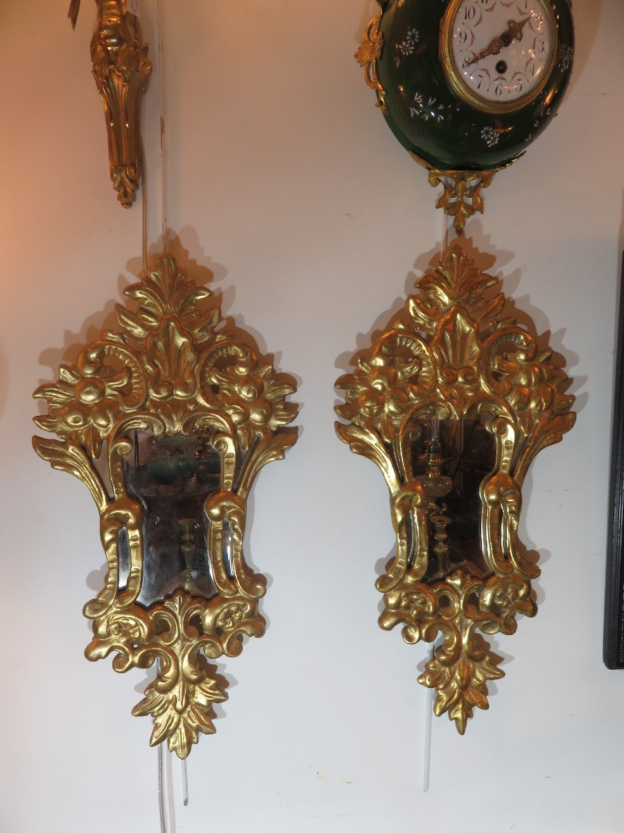 Pair Of Italian Mirrors With An Animated Shape In Carved And Gilded Wood, 20th Century-photo-5