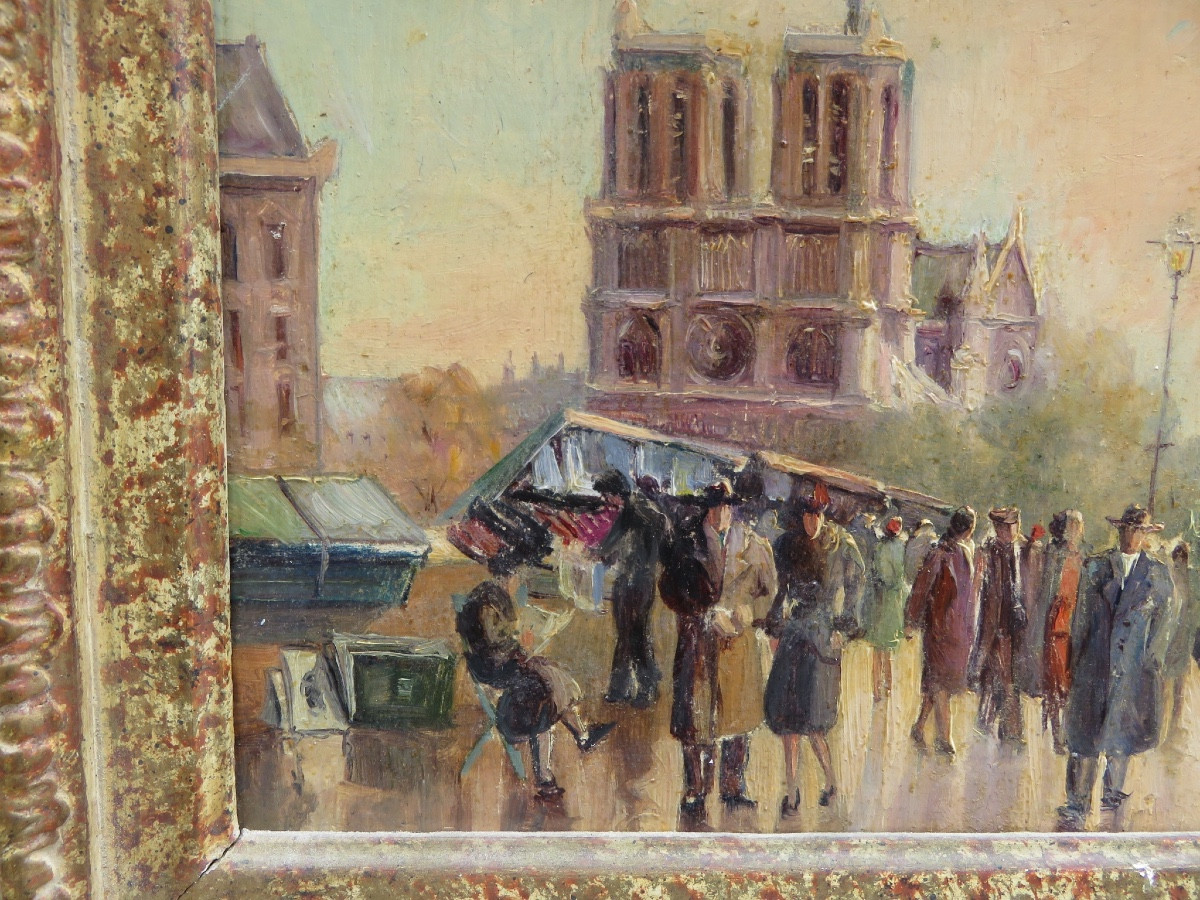 View Of Paris: The Quays And Notre Dame, Signed By A. Michel (1908-1975) Frame "maison Gault"-photo-1