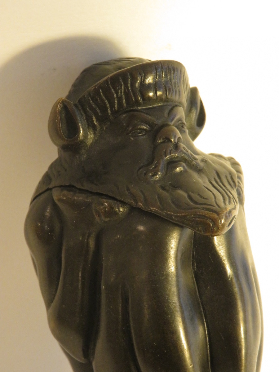 Inkwell In The Shape Of A Gnome, In Bronze, Marble Base-photo-5