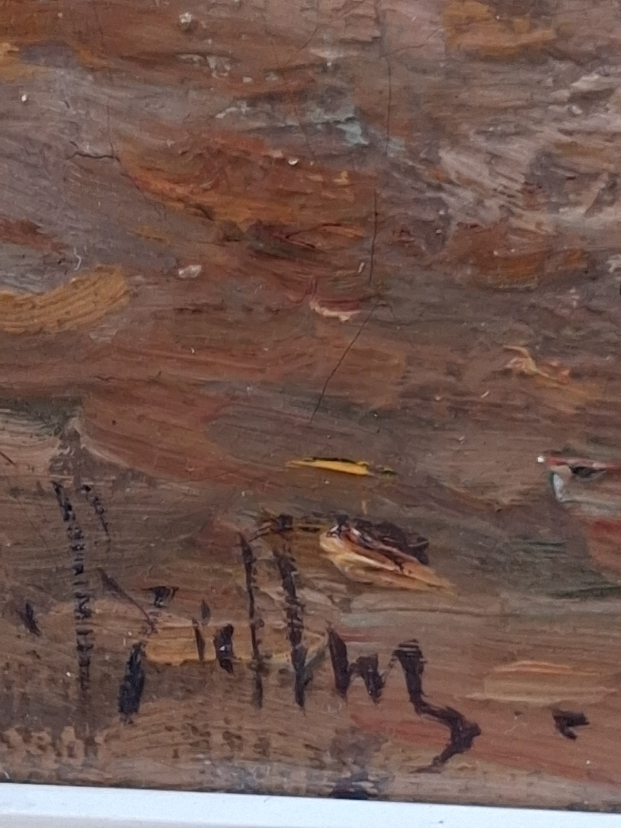 Tableau huile sur toile : Les bords de Seine et la cathédrale Notre Dame ,signé , XIX ème -photo-1