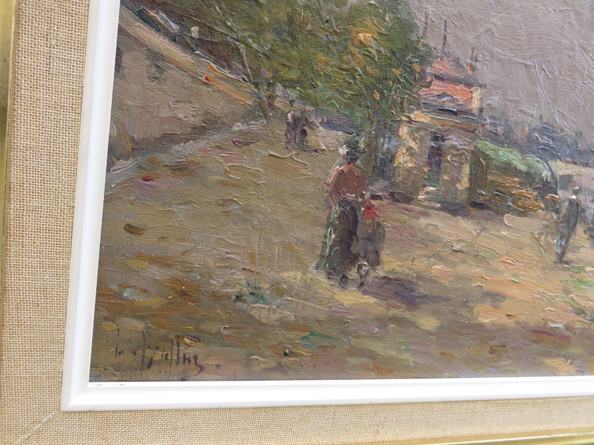 Tableau huile sur toile : Les bords de Seine et la cathédrale Notre Dame ,signé , XIX ème -photo-2